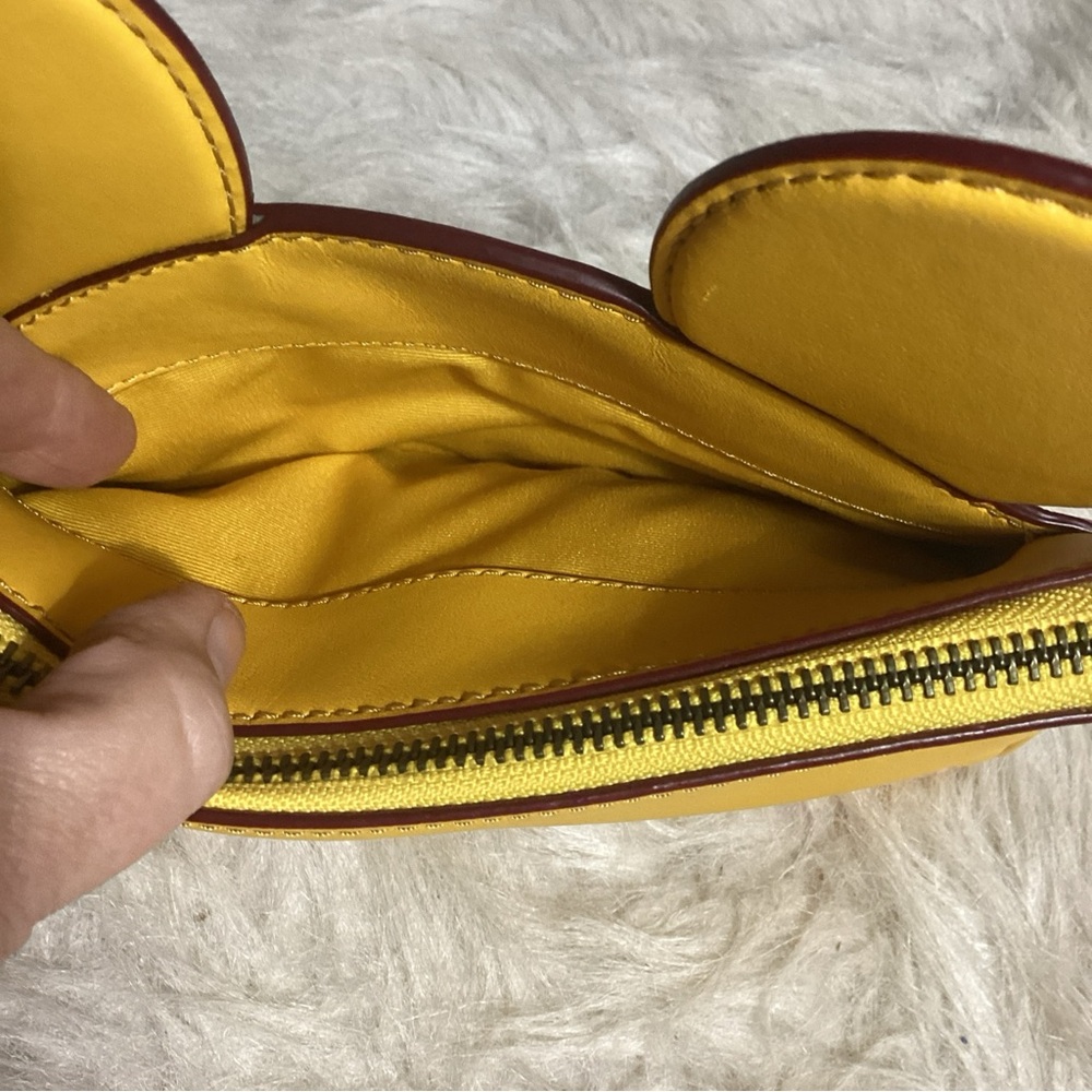 Coach X Disney Mickey Mouse Ears Yellow Leather Wristlet With Strap Clutch Bag - Picture 7 of 10
